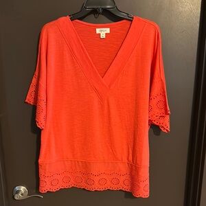 Style & Co Women's Orange 3/4 Sleeve Pop Over Top